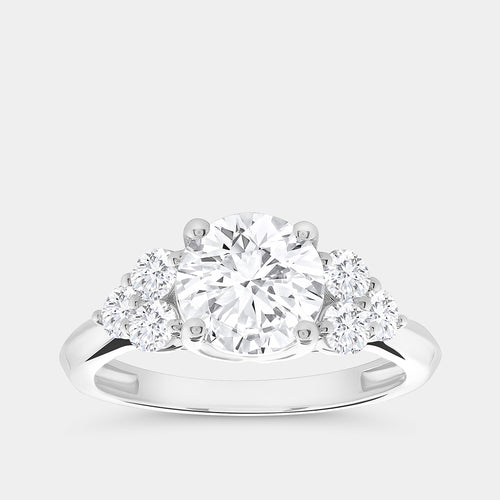Gilded 2 Carat Lab-Grown Diamond Solitaire Plus Engagement Ring with a Round-Shaped Center and Graduated Composite Sides