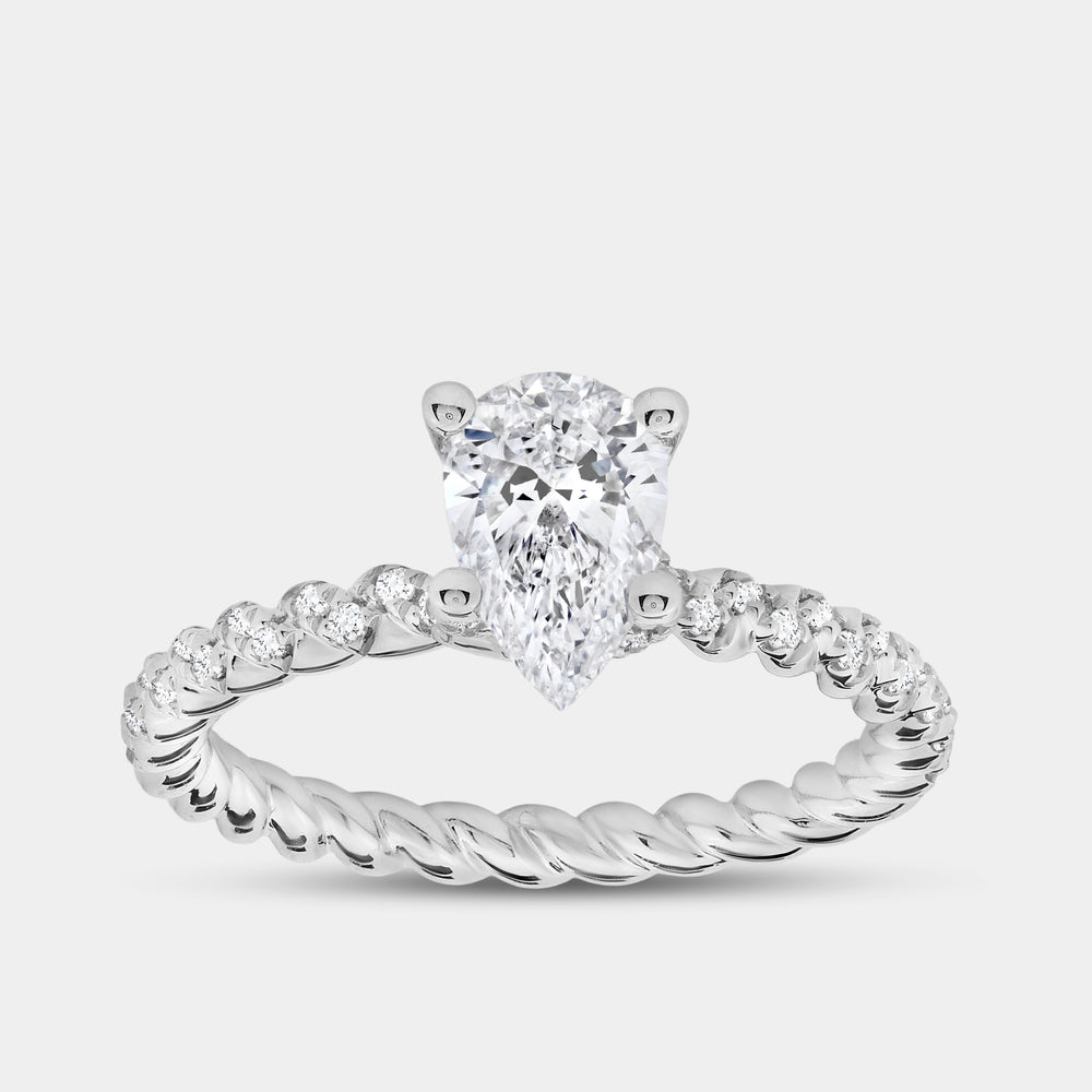 Gilded 1 and 1/4 Carat Lab-Grown Diamond Pear-Shaped Solitaire Plus Engagement Ring with a Twisted Shank