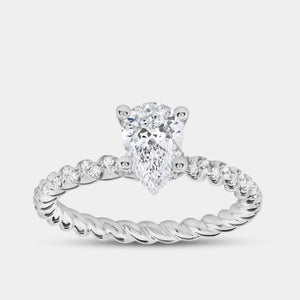 Gilded 1 and 1/4 Carat Lab-Grown Diamond Pear-Shaped Solitaire Plus Engagement Ring with a Twisted Shank
