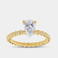 Gilded 1 and 1/4 Carat Lab-Grown Diamond Pear-Shaped Solitaire Plus Engagement Ring with a Twisted Shank