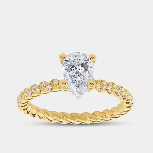 Gilded 1 and 1/4 Carat Lab-Grown Diamond Pear-Shaped Solitaire Plus Engagement Ring with a Twisted Shank