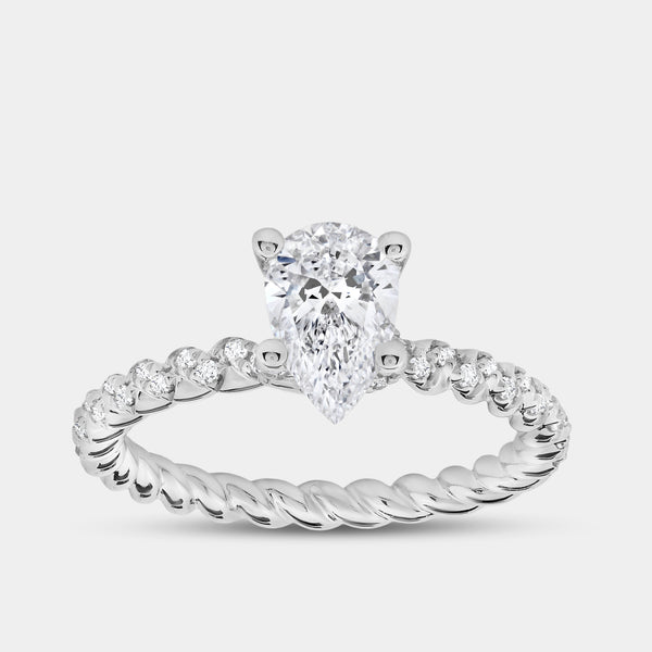 Gilded 1 and 1/4 Carat Lab-Grown Diamond Pear-Shaped Solitaire Plus Engagement Ring with a Twisted Shank