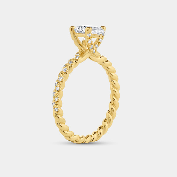 Gilded 1 and 1/4 Carat Lab-Grown Diamond Pear-Shaped Solitaire Plus Engagement Ring with a Twisted Shank