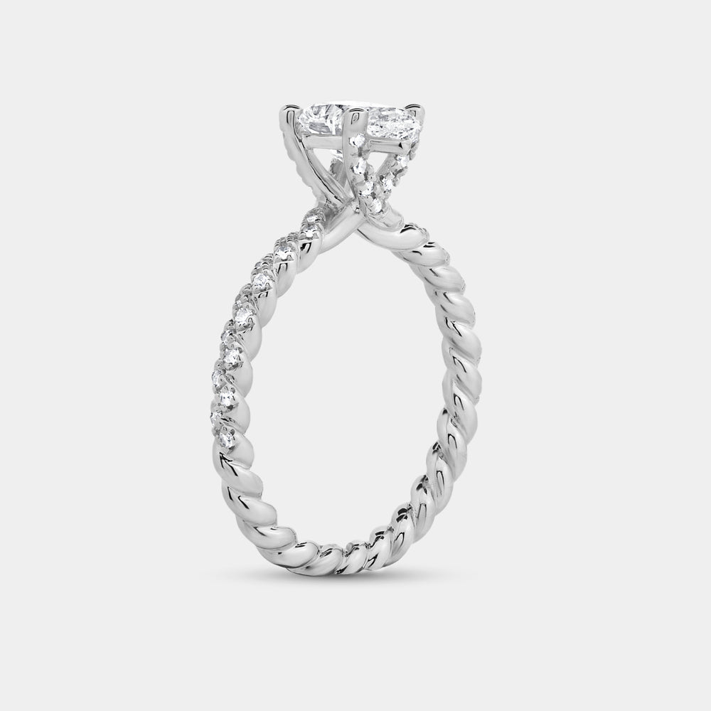 Gilded 1 and 1/4 Carat Lab-Grown Diamond Pear-Shaped Solitaire Plus Engagement Ring with a Twisted Shank