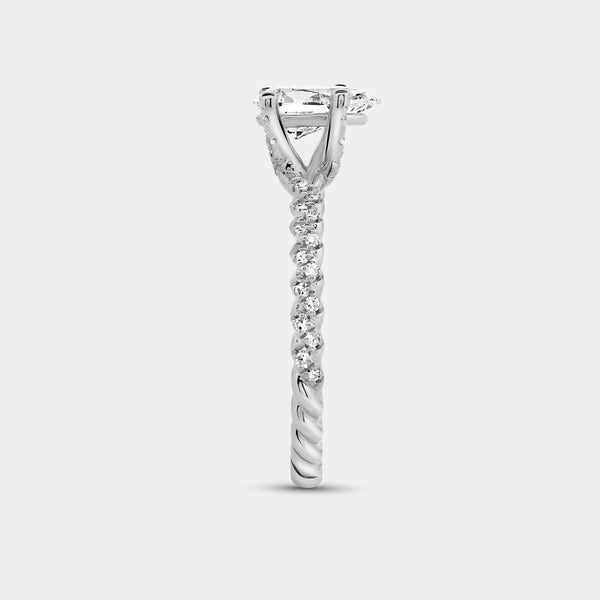 Gilded 1 and 1/4 Carat Lab-Grown Diamond Pear-Shaped Solitaire Plus Engagement Ring with a Twisted Shank