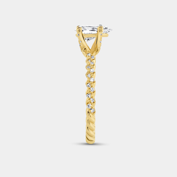Gilded 1 and 1/4 Carat Lab-Grown Diamond Pear-Shaped Solitaire Plus Engagement Ring with a Twisted Shank