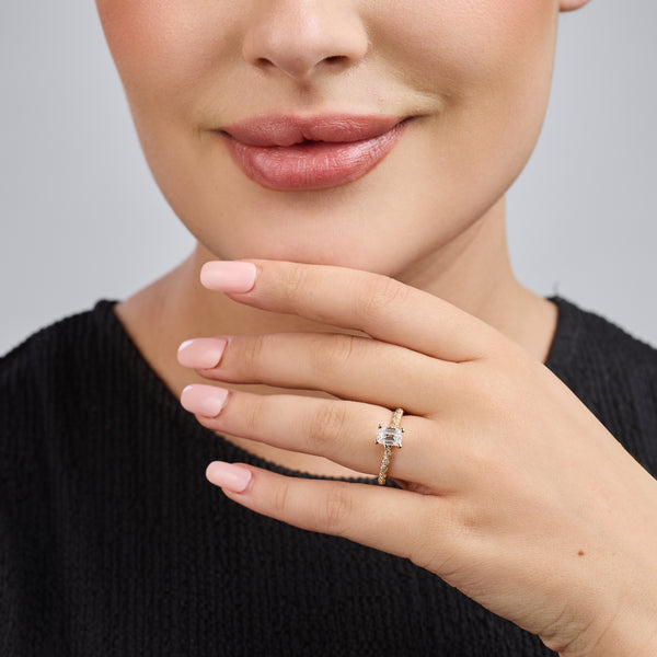 Gilded 1 and 1/4 Carat Lab-Grown Diamond Emerald-Cut Solitaire Plus Engagement Ring with a Twisted Shank