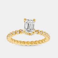 Gilded 1 and 1/4 Carat Lab-Grown Diamond Emerald-Cut Solitaire Plus Engagement Ring with a Twisted Shank