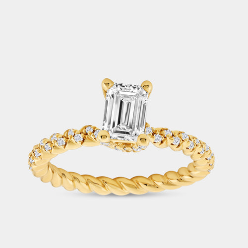 Gilded 1 and 1/4 Carat Lab-Grown Diamond Emerald-Cut Solitaire Plus Engagement Ring with a Twisted Shank