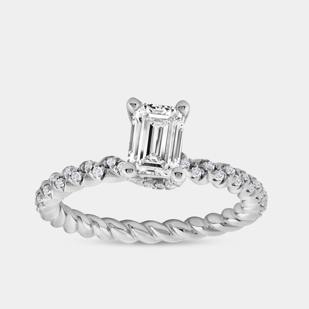 Gilded 1 and 1/4 Carat Lab-Grown Diamond Emerald-Cut Solitaire Plus Engagement Ring with a Twisted Shank