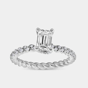 Gilded 1 and 1/4 Carat Lab-Grown Diamond Emerald-Cut Solitaire Plus Engagement Ring with a Twisted Shank