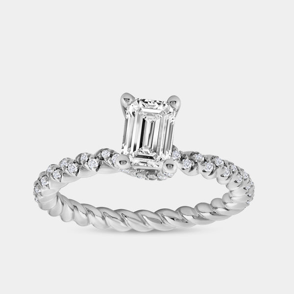 Gilded 1 and 1/4 Carat Lab-Grown Diamond Emerald-Cut Solitaire Plus Engagement Ring with a Twisted Shank