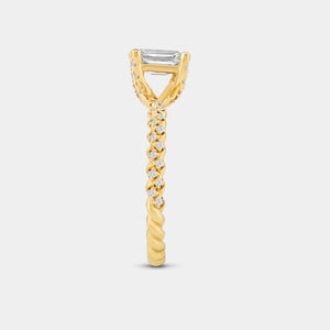 Gilded 1 and 1/4 Carat Lab-Grown Diamond Emerald-Cut Solitaire Plus Engagement Ring with a Twisted Shank