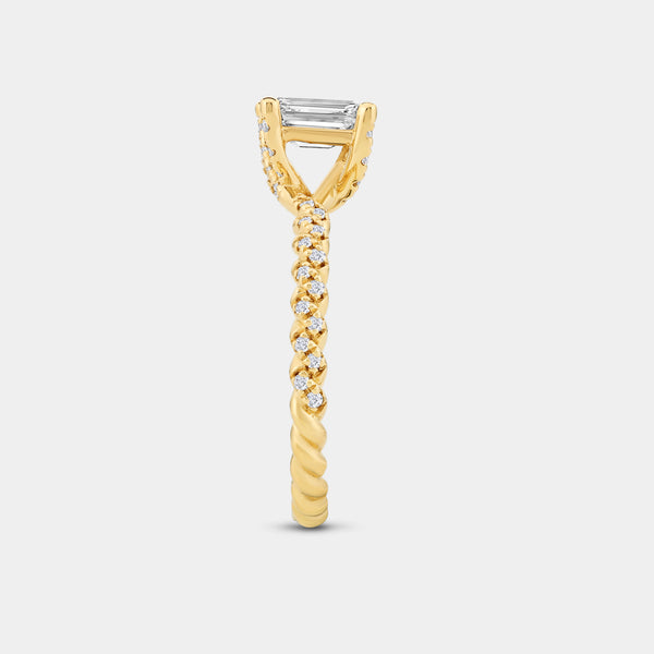 Gilded 1 and 1/4 Carat Lab-Grown Diamond Emerald-Cut Solitaire Plus Engagement Ring with a Twisted Shank