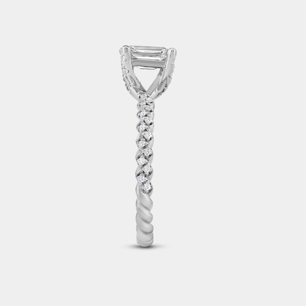 Gilded 1 and 1/4 Carat Lab-Grown Diamond Emerald-Cut Solitaire Plus Engagement Ring with a Twisted Shank