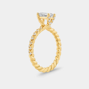 Gilded 1 and 1/4 Carat Lab-Grown Diamond Emerald-Cut Solitaire Plus Engagement Ring with a Twisted Shank