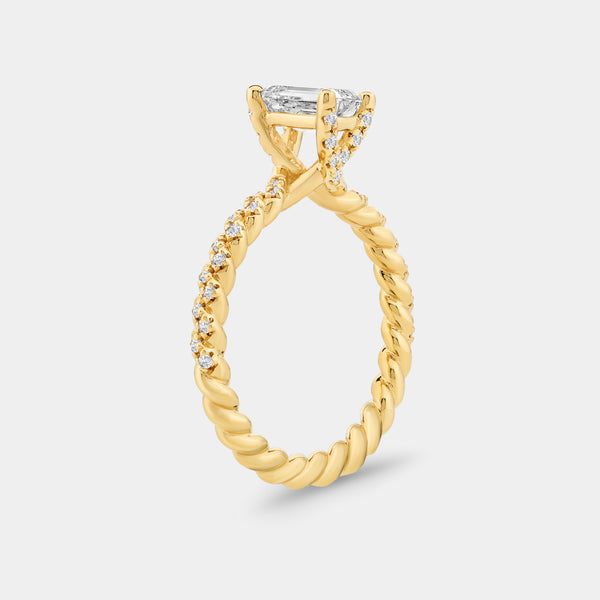 Gilded 1 and 1/4 Carat Lab-Grown Diamond Emerald-Cut Solitaire Plus Engagement Ring with a Twisted Shank