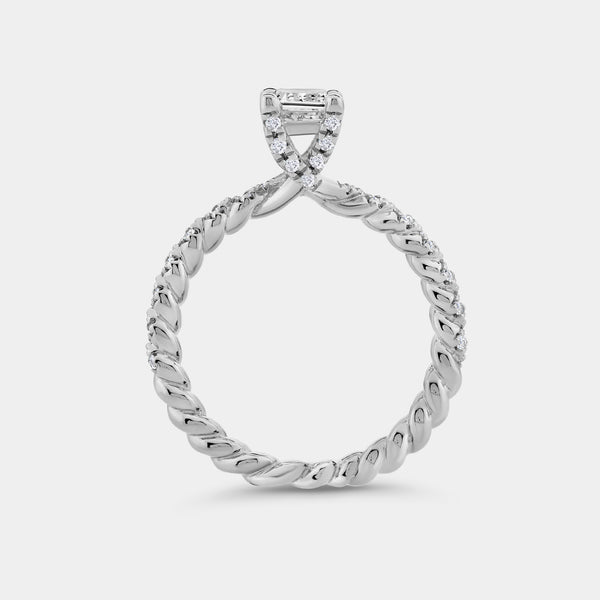 Gilded 1 and 1/4 Carat Lab-Grown Diamond Emerald-Cut Solitaire Plus Engagement Ring with a Twisted Shank