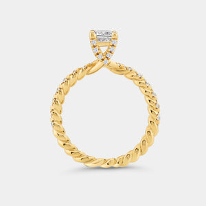 Gilded 1 and 1/4 Carat Lab-Grown Diamond Emerald-Cut Solitaire Plus Engagement Ring with a Twisted Shank