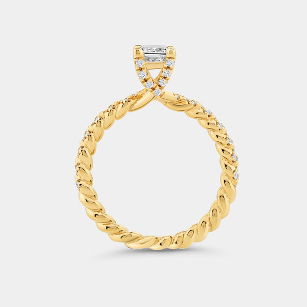 Gilded 1 and 1/4 Carat Lab-Grown Diamond Emerald-Cut Solitaire Plus Engagement Ring with a Twisted Shank