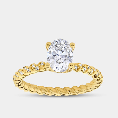 Gilded 1 and 1/4 Carat Lab-Grown Diamond Oval-Shaped Solitaire Plus Engagement Ring with a Twisted Shank