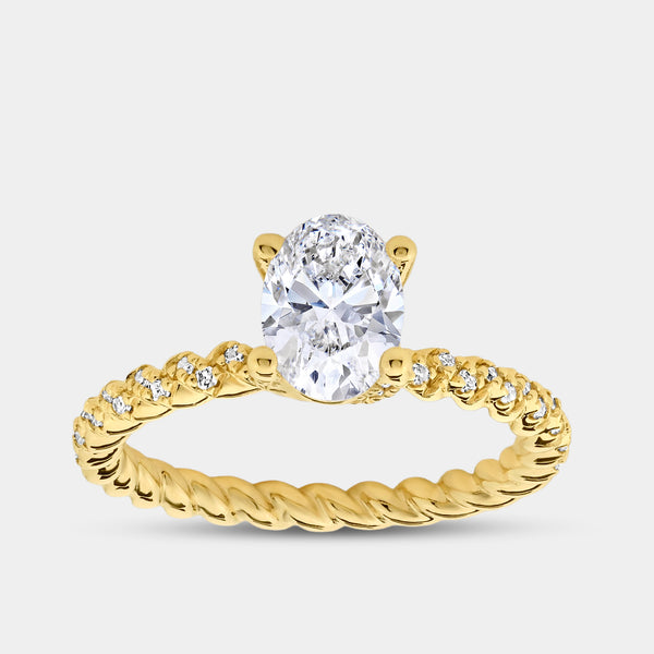 Gilded 1 and 1/4 Carat Lab-Grown Diamond Oval-Shaped Solitaire Plus Engagement Ring with a Twisted Shank