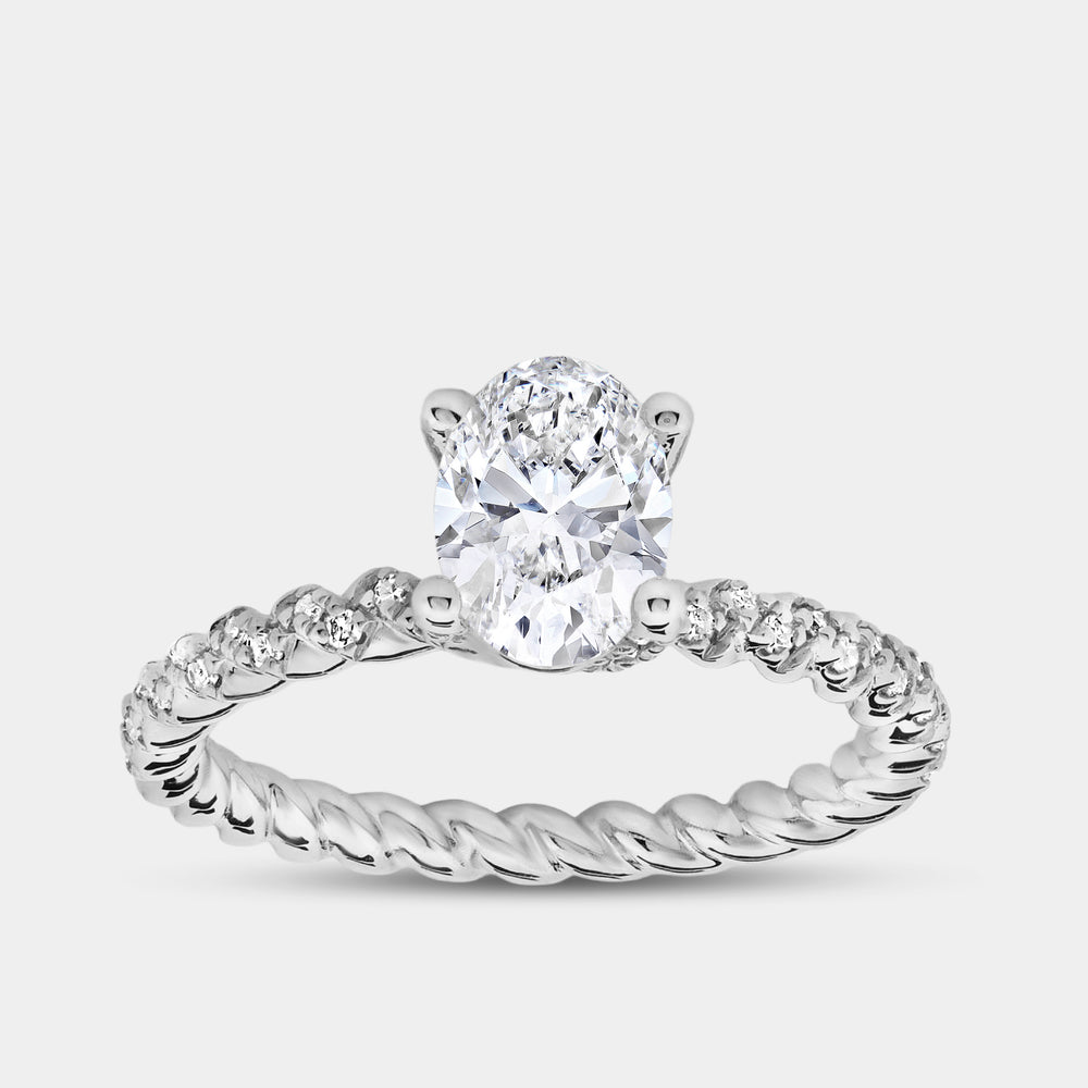 Gilded 1 and 1/4 Carat Lab-Grown Diamond Oval-Shaped Solitaire Plus Engagement Ring with a Twisted Shank