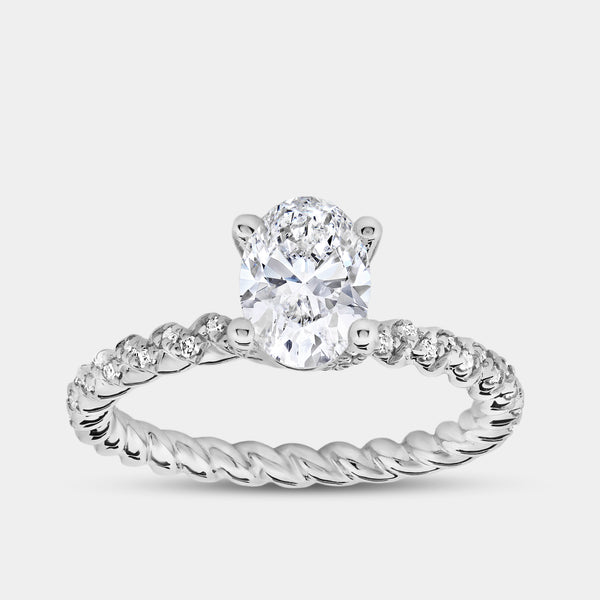 Gilded 1 and 1/4 Carat Lab-Grown Diamond Oval-Shaped Solitaire Plus Engagement Ring with a Twisted Shank
