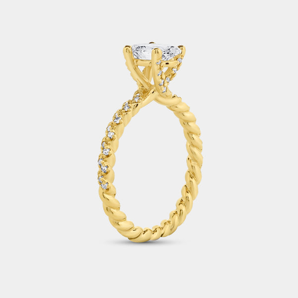 Gilded 1 and 1/4 Carat Lab-Grown Diamond Oval-Shaped Solitaire Plus Engagement Ring with a Twisted Shank