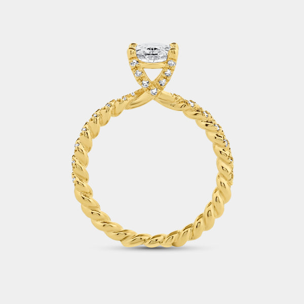 Gilded 1 and 1/4 Carat Lab-Grown Diamond Oval-Shaped Solitaire Plus Engagement Ring with a Twisted Shank