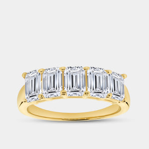 Gilded 2 and 1/2 Carat Lab-Grown Diamond Emerald-Cut Five-Stone Ring