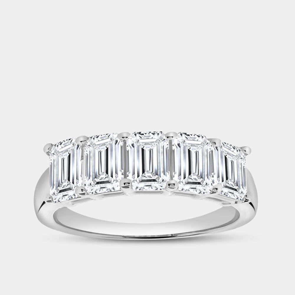 Gilded 2 and 1/2 Carat Lab-Grown Diamond Emerald-Cut Five-Stone Ring