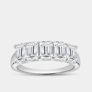 Gilded 2 and 1/2 Carat Lab-Grown Diamond Emerald-Cut Five-Stone Ring