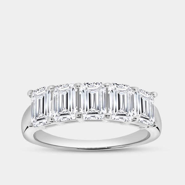 Gilded 2 and 1/2 Carat Lab-Grown Diamond Emerald-Cut Five-Stone Ring