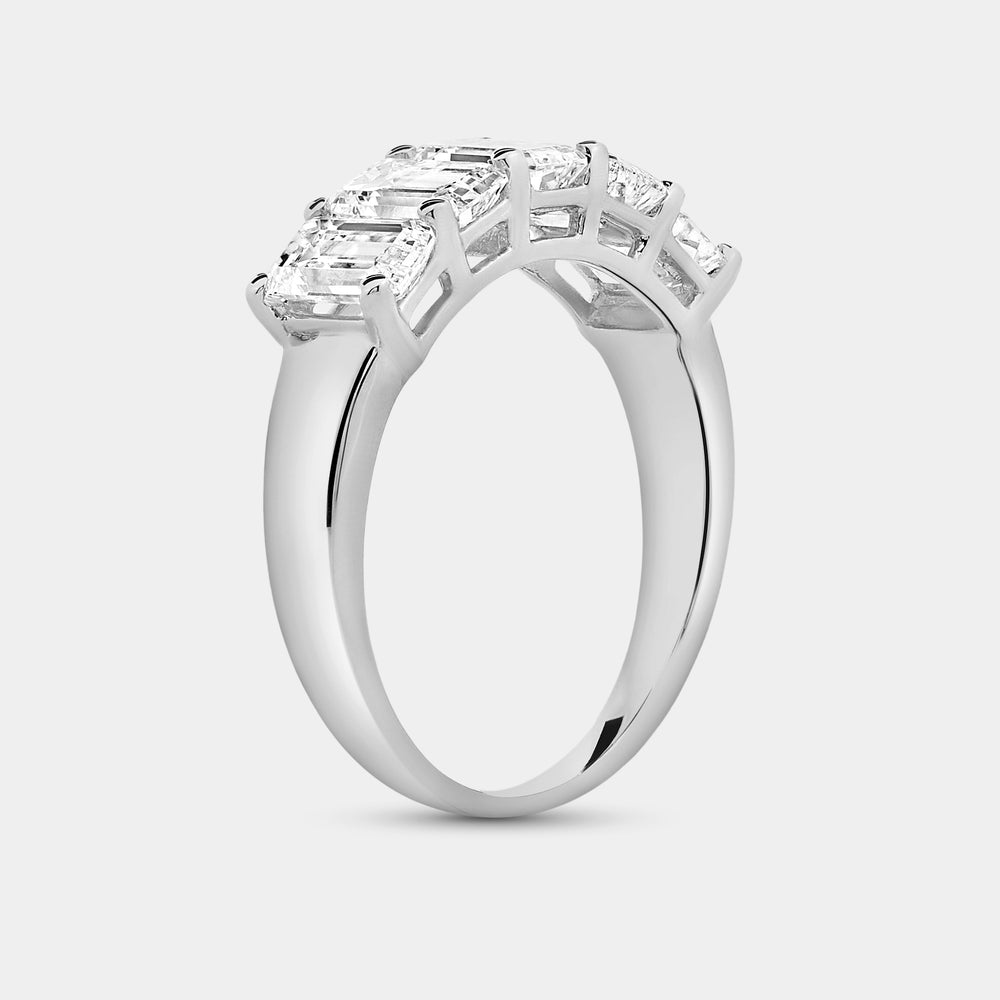 Gilded 2 and 1/2 Carat Lab-Grown Diamond Emerald-Cut Five-Stone Ring
