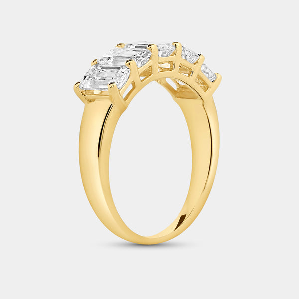 Gilded 2 and 1/2 Carat Lab-Grown Diamond Emerald-Cut Five-Stone Ring