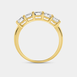 Gilded 2 and 1/2 Carat Lab-Grown Diamond Emerald-Cut Five-Stone Ring