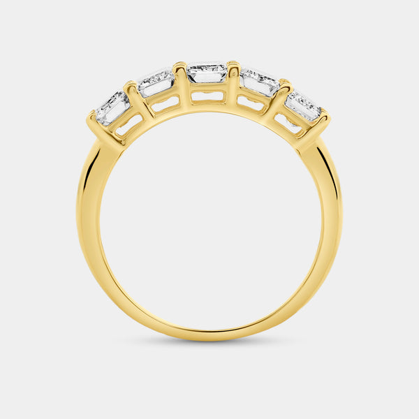 Gilded 2 and 1/2 Carat Lab-Grown Diamond Emerald-Cut Five-Stone Ring