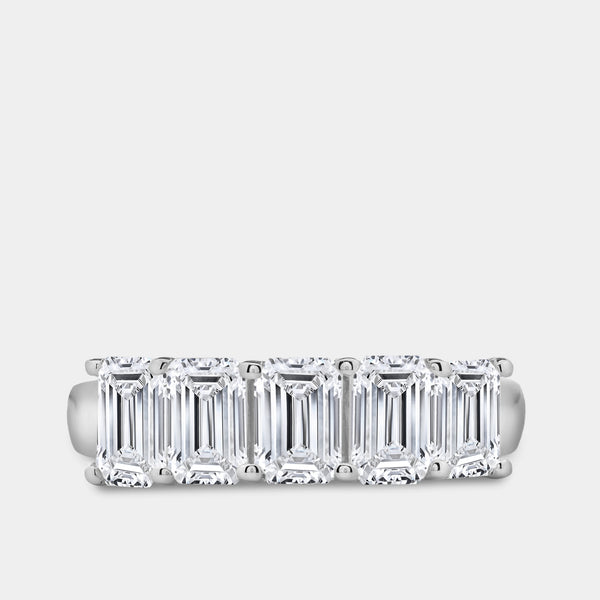 Gilded 2 and 1/2 Carat Lab-Grown Diamond Emerald-Cut Five-Stone Ring