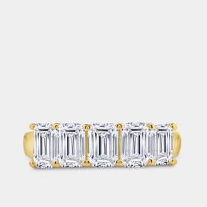 Gilded 2 and 1/2 Carat Lab-Grown Diamond Emerald-Cut Five-Stone Ring