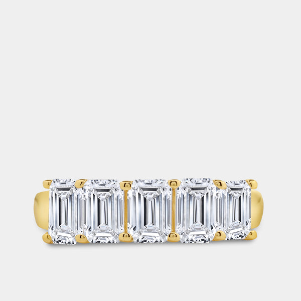 Gilded 2 and 1/2 Carat Lab-Grown Diamond Emerald-Cut Five-Stone Ring