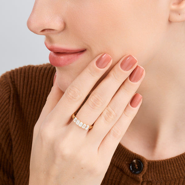 Gilded 1 Carat Lab-Grown Diamond Emerald-Cut Five-Stone Ring