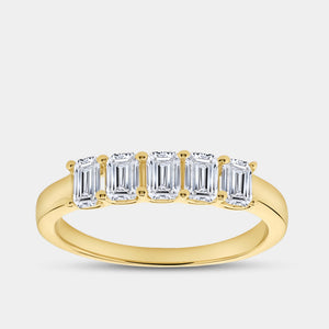 Gilded 1 Carat Lab-Grown Diamond Emerald-Cut Five-Stone Ring