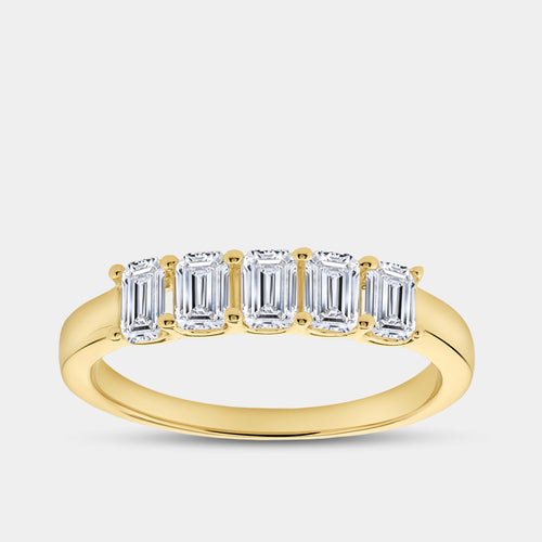 Gilded 1 Carat Lab-Grown Diamond Emerald-Cut Five-Stone Ring