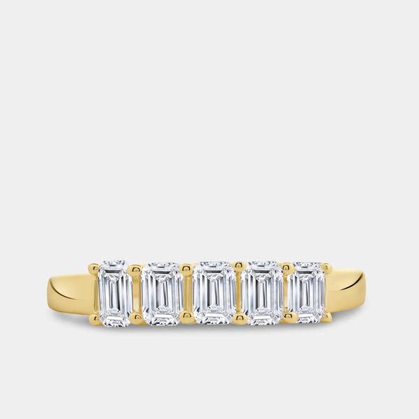 Gilded 1 Carat Lab-Grown Diamond Emerald-Cut Five-Stone Ring