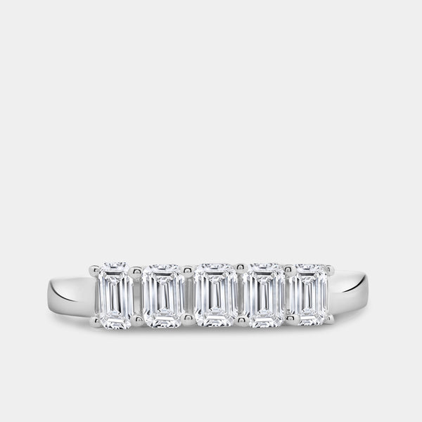 Gilded 1 Carat Lab-Grown Diamond Emerald-Cut Five-Stone Ring