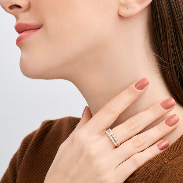 Gilded 2 Carat Lab-Grown Diamond Emerald-Cut Five-Stone Ring