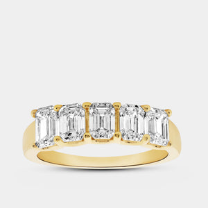 Gilded 2 Carat Lab-Grown Diamond Emerald-Cut Five-Stone Ring