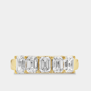 Gilded 2 Carat Lab-Grown Diamond Emerald-Cut Five-Stone Ring