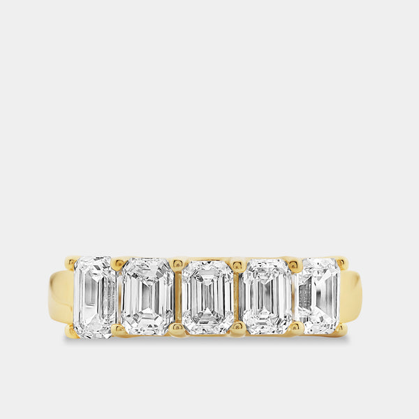 Gilded 2 Carat Lab-Grown Diamond Emerald-Cut Five-Stone Ring